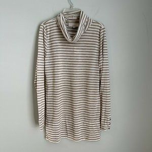 New LOFT Beige White Striped Long Sleeve Cowl Neck Tunic